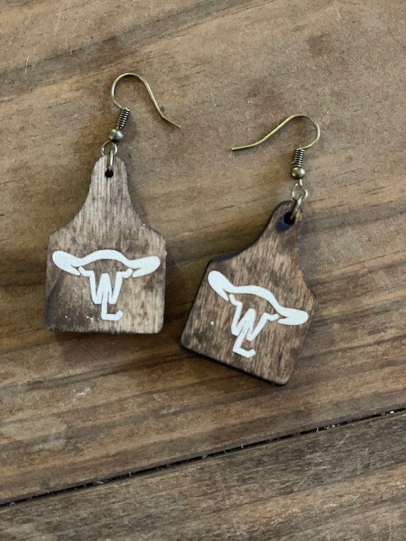 Custom Cattle Brand Earrings Wood Western Cow Tag Earrings Cowgirl Livestock Brand Jewelry Punchy Mothers Day Gift Etsy