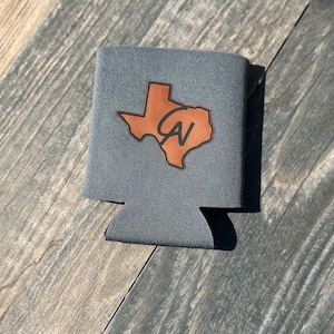 Laser Engraved Leather Patch Can Cooler: Custom Ranch Gift