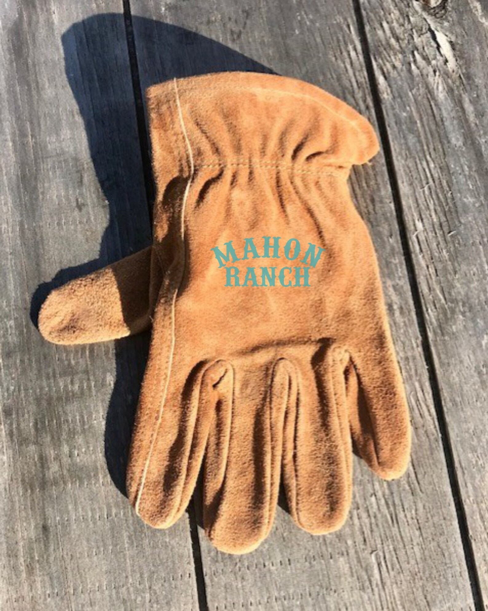 Custom Ranch Suede Cowhide Leather Work Gloves Cattle Brand Etsy