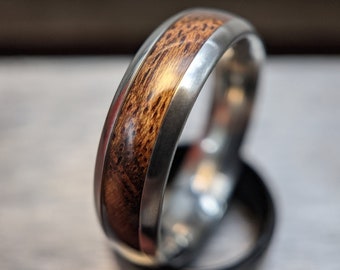 Mens Wooden Wedding Band, Simple Wood Inlay Ring, Handmade Gift for Him