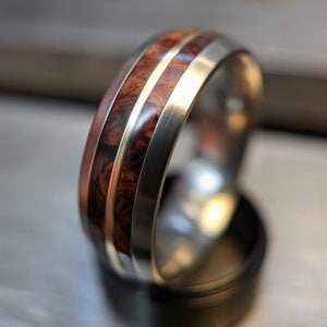 Mens Rosewood Ring with Gold Inlay, Unique Wedding Band, Handmade in USA