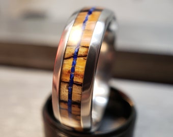 Spalted Tamarind with Blue Lapis Stone Inlay, Custom Wedding Band, Wood Engagement Ring