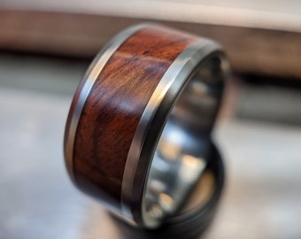 Unique Handmade Wedding Band, Wooden Inlay Ring, Custom Wood Jewelry