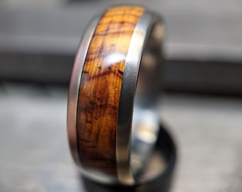 Handmade Rosewood Wedding Band, Unique Wood Inlay Ring, Mens Wooden Jewelry Gifts