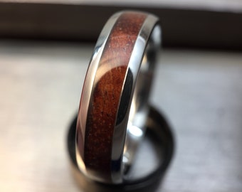 Custom Wood Wedding Band, Rosewood Personalized Wooden Ring, Mens Anniversary Ring