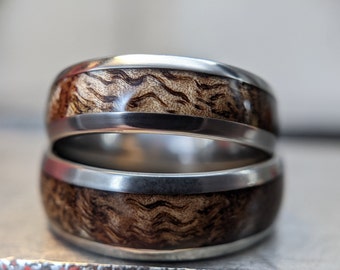 Couples Wooden Wedding Bands, Matching Ring Set, Exotic Koa Wood Rings