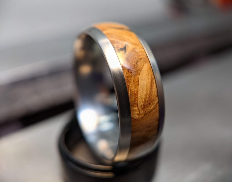 Mens Wooden Wedding Band made from English Oak Burl and Cobalt, Mens Engagement Ring, Mens Promise Ring image 2