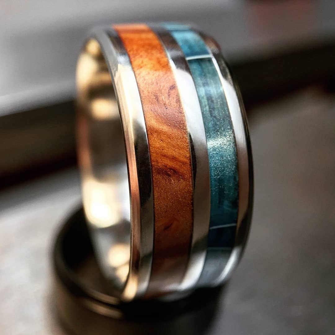 Double Inlay Wood Ring, Mens Wooden Wedding Band, Unique Eucalyptus ...