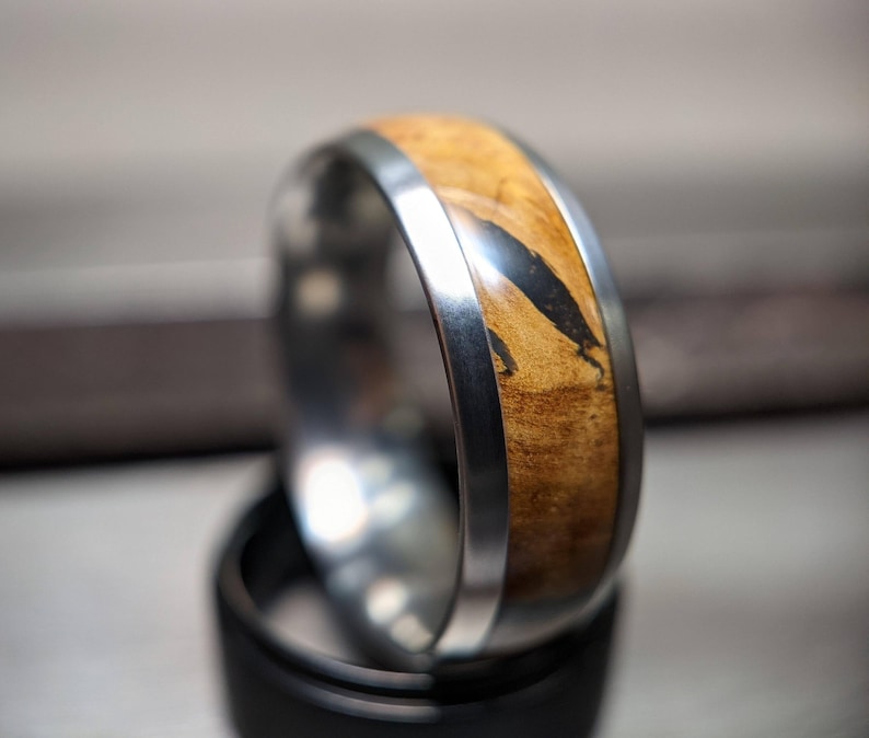 Mens Wooden Wedding Band made from English Oak Burl and Cobalt, Mens Engagement Ring, Mens Promise Ring image 1