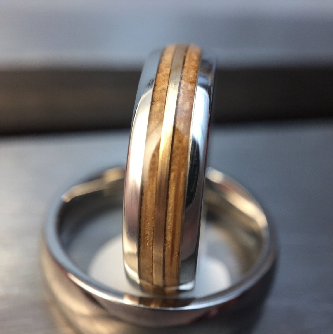 Whiskey Barrel Ring Gold Inlay Wood Wedding Band Unique Etsy