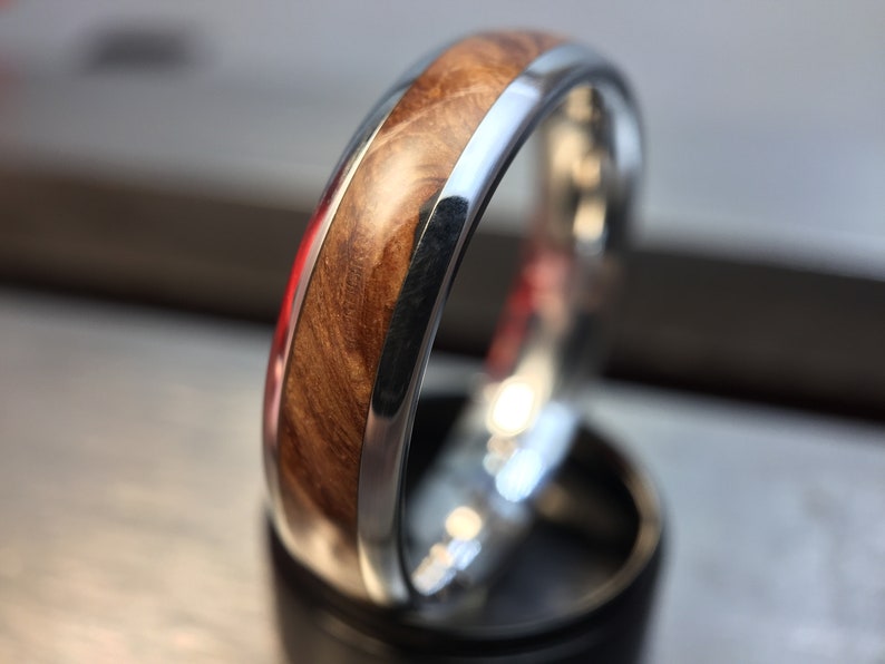 Mens Wooden Wedding Band made from English Oak Burl and Cobalt, Mens Engagement Ring, Mens Promise Ring image 6