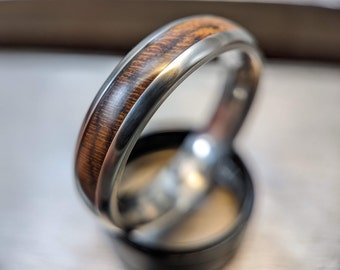 Handmade Mens Ring, Wood Inlay Wedding Band, Custom Gift for Him