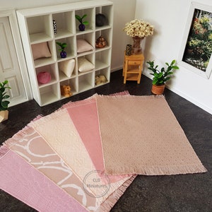 1:12 Scale Pink Coloured Floor Rug for Doll Houses, Doll house Miniatures, Miniature Rugs, Choose from 6 Colours