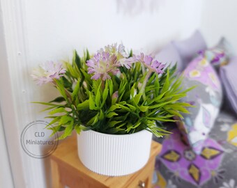 1:12 Scale Dollhouse Miniature Faux Flowers in a White Plastic Pot, Choose from 4 Colours