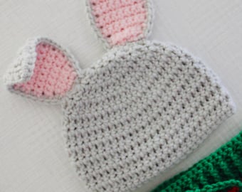 Easter Outfit, Bunny Hat, Carrot Cocoon, Newborn Photo Set, 0-3 months, Handmade, Crochet
