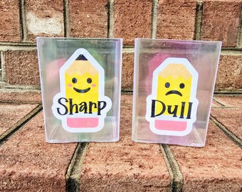 Teacher Gift, Sharp Dull Pencil Containers, Teacher Pencil Containers, Teacher First Day Gift, Sharp Dull Holders, Pencil Holders, Pencils