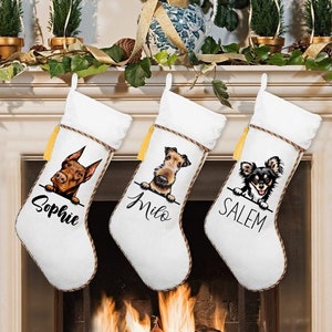 Dog Stocking, Velvet Dog Stocking, Dog Breed Stocking, Pet Christmas Stocking, Dog Breed Christmas Stocking, White Dog Stocking