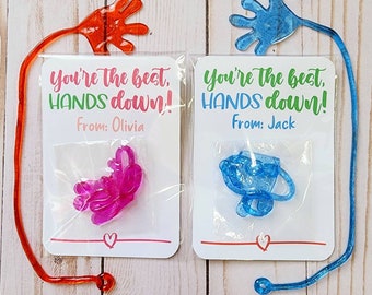 Sticky Hand Valentines, Toy Valentines, Personalized Valentines, Class Valentines, Valentines for Kids, Kids Class Valentines, Valentines
