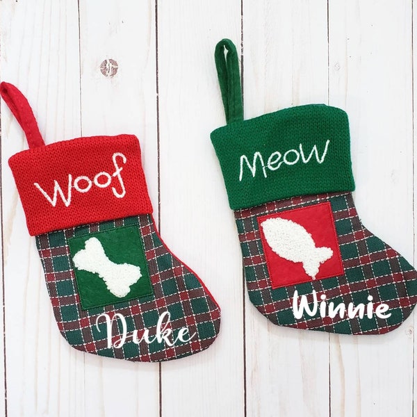 Personalized Pet Mini Stocking, Pet Mini Stocking, Mini Dog Stocking, Mini Cat Stocking, Dog Woof Stocking, Cat Meow Stocking, Pet mini