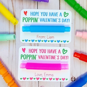 Pop Tube Valentines, Toy Valentines, Non Candy Valentines, School Valentines, Valentines for Kids, Kids Class Valentines, Valentines Class
