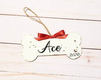 Personalized Dog Ornament, Rustic Dog Ornament, Name Dog Ornament, Wooden Dog Bone Ornament, Distressed Wood Ornament, Farmhouse Ornament