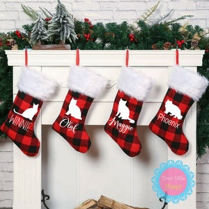 Buffalo Plaid Cat Stocking, Buffalo Check Cat Stocking, Personalized Cat Stocking, Name Cat Christmas Stocking, personalized Pet Stocking