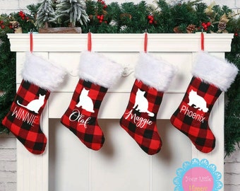 Buffalo Plaid Cat Stocking, Buffalo Check Cat Stocking, Personalized Cat Stocking, Name Cat Christmas Stocking, personalized Pet Stocking