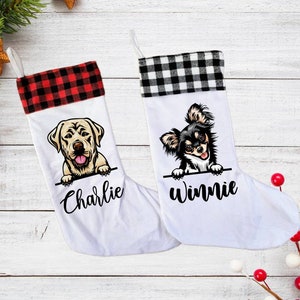 Dog Stocking, Velvet Dog Stocking, Dog Breed Stocking, Pet Christmas Stocking, Dog Breed Christmas Stocking, Buffalo Check Dog Stocking
