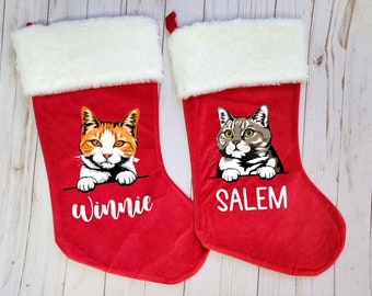 Custom Cat Stocking, Velvet Cat Stocking, Cat Breed Stocking, Pet Christmas Stocking, Cat Picture Stocking, Pet Stocking