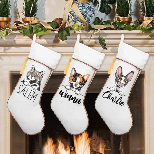 Custom Cat Stocking, Velvet Cat Stocking, Cat Breed Stocking, Pet Christmas Stocking, Cat Picture Stocking, Pet Stocking