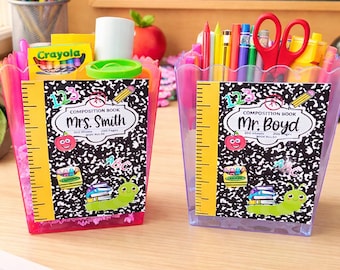 Teacher Gift, First Day of School Teacher Gift, Teacher Basket, Personalized Teacher Bin, Teacher School Container, Teacher Gift Container