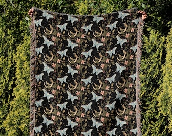 Luna Moths Boho Throw: coperta tessuta, arazzo di falene, decorazione a farfalla, 100% cotone, prodotto negli Stati Uniti