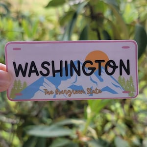 Washington License Plate Vinyl Sticker: PNW Laptop, Water Bottle, Tumbler Decal