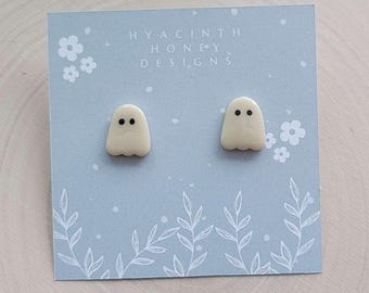 Glow in the Dark Ghost Earrings – Halloween Polymer Clay Jewelry