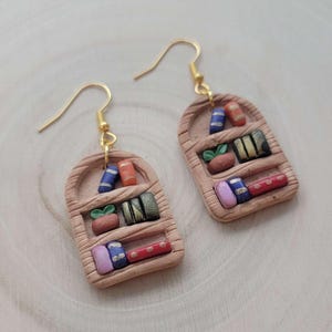 Book Earrings, Library Bookshelf Earrings, Bookcase, Book Lover Earrings, Miniature Bookcase bookshelf Jewelry, Gift for librarians