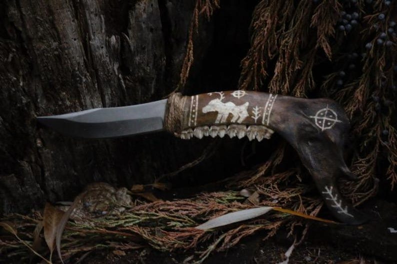 Made to Order : Deer Jawbone Ritual Knife Shamanism Petroglyph Design image 1