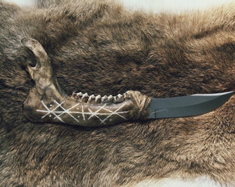 Made to Order : Primitive Sigil Deer Jawbone Ritual Knife