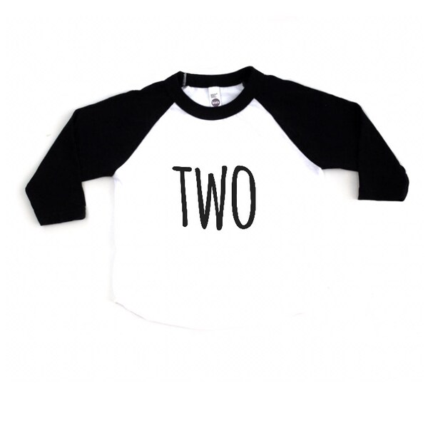 Two Shirt for Toddler Birthday Shirt Black Raglan Shirt for Second Birthday "TWO" Shirt for Second Birthday Boys Girls