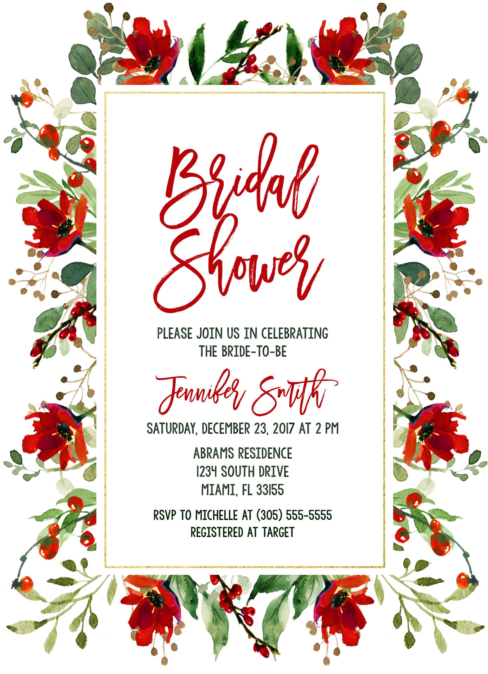 Red Bridal Shower Invitations 8