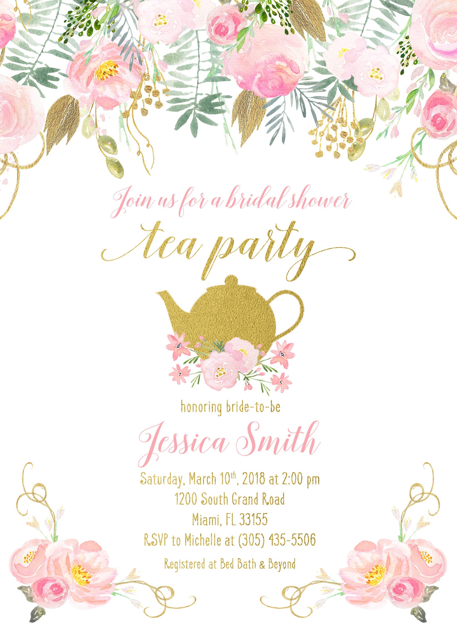 tea party invitation bridal shower invitation bridal tea