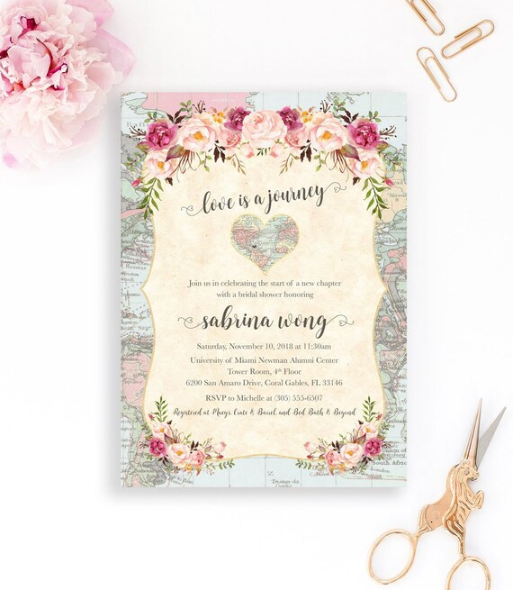 Map Travel Bridal Shower Invitation Love Is A Journey Adventure