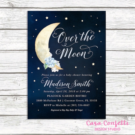 Over The Moon Baby Shower Invitation Moon And Stars Baby Etsy
