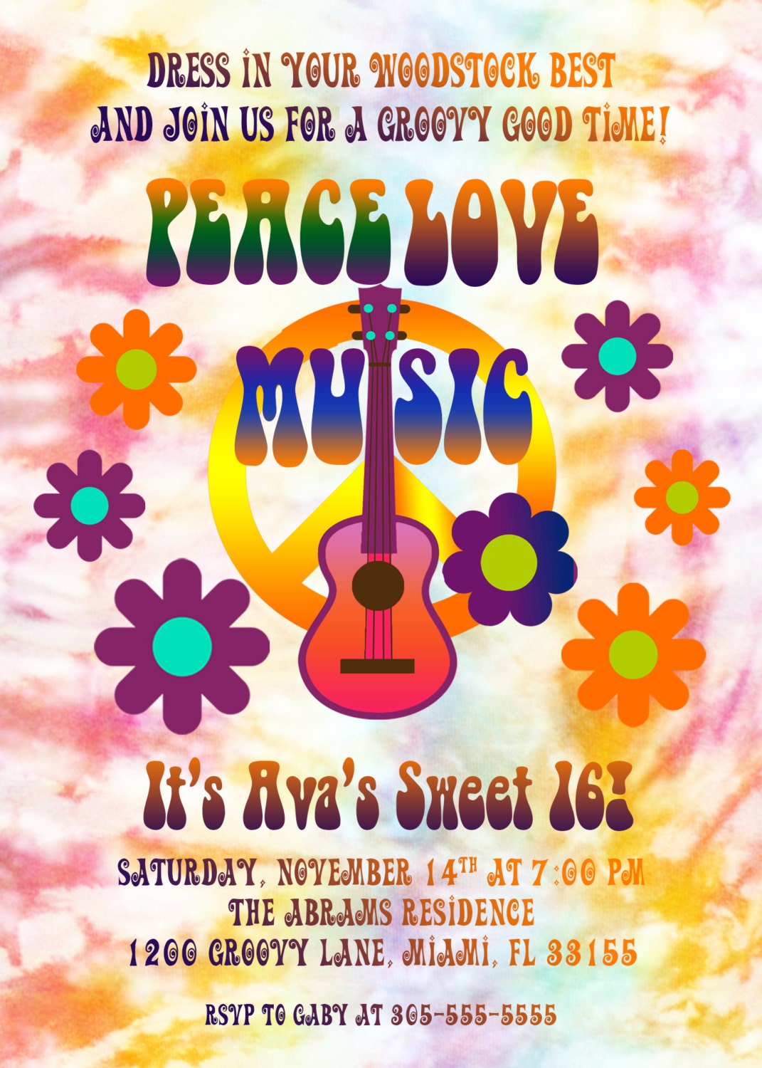 Hippie Party Invitation Wording 2