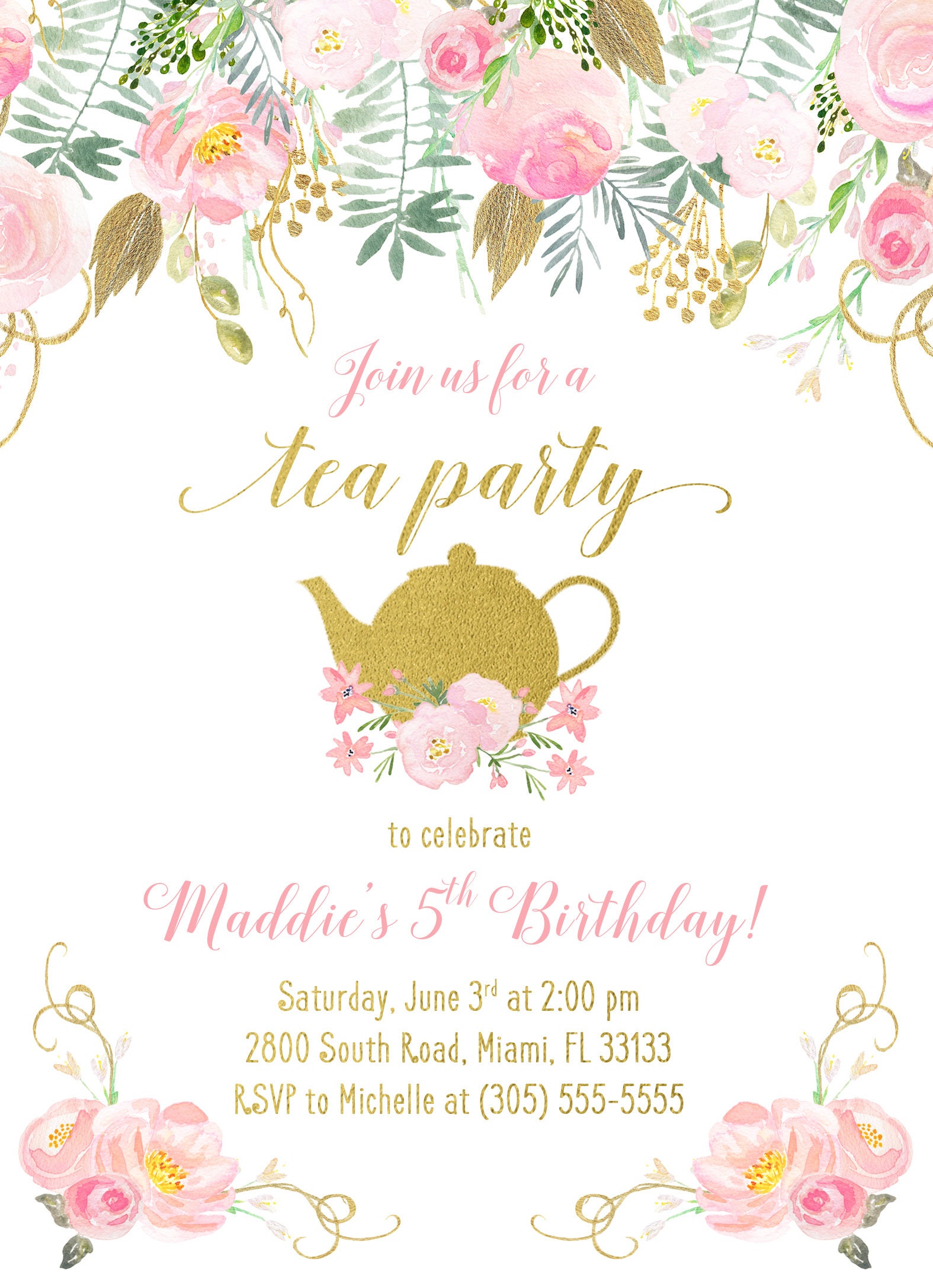 tea party birthday invitation tea party invitation pink and gold invitations to a tea party