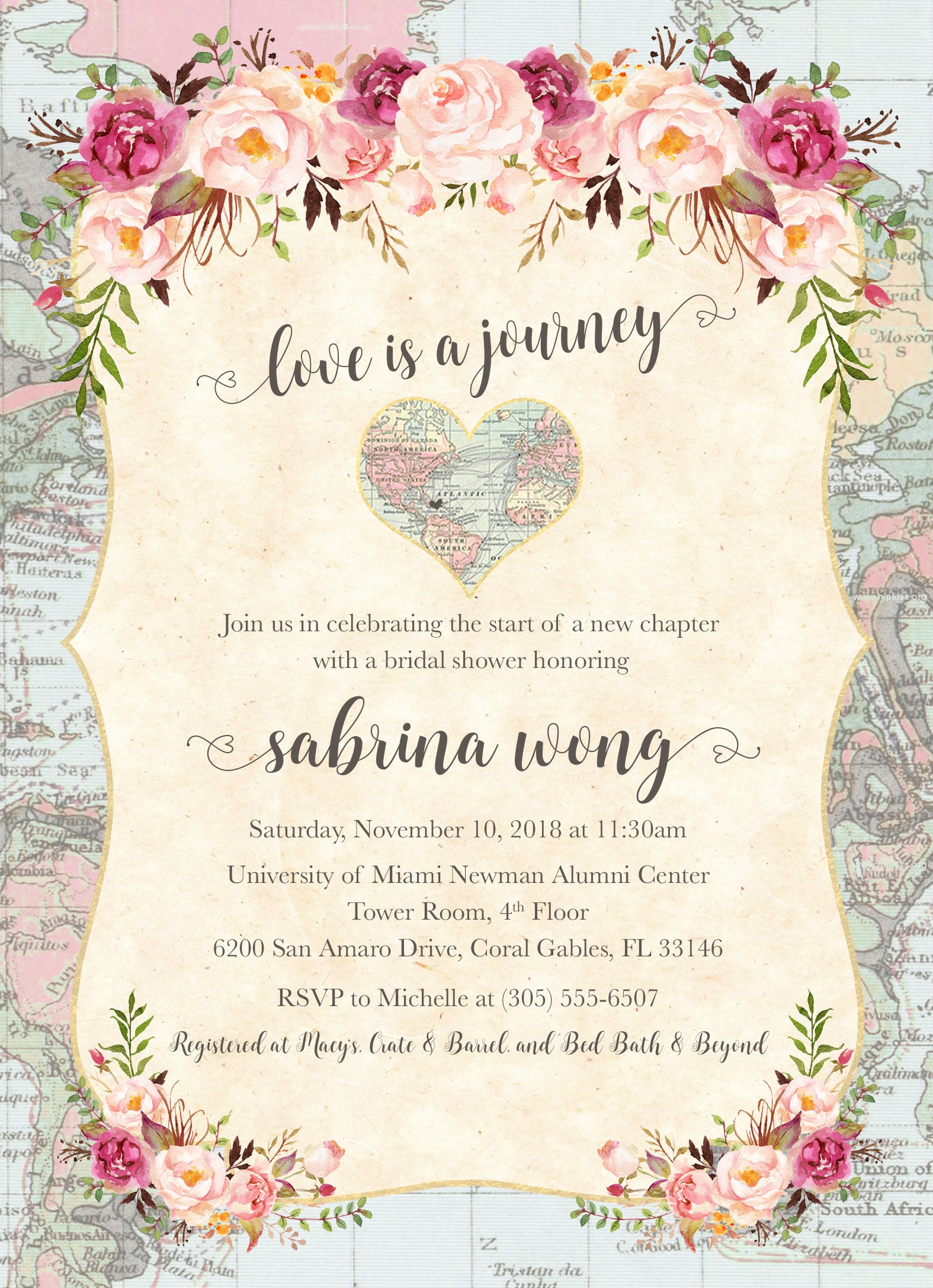 Map Travel Bridal Shower Invitation Love Is A Journey Adventure