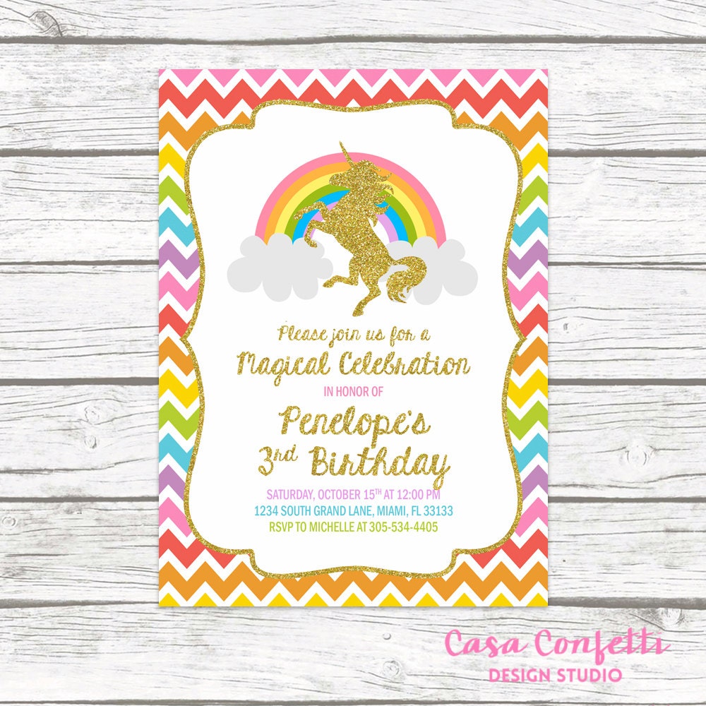 unicorn invitation unicorn birthday invitation rainbow unicorn