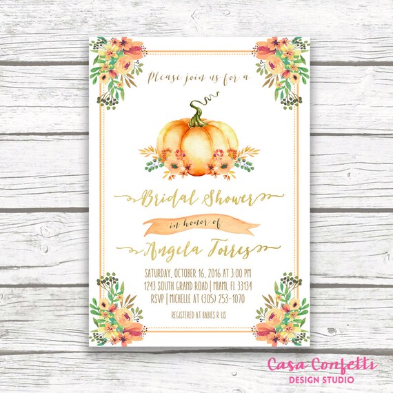 Pumpkin Bridal Shower Invitation, Fall Bridal Shower Invitation, Rustic Bridal Shower, Fall Rustic Wedding Invitation, Printable Invitation Il_570xn