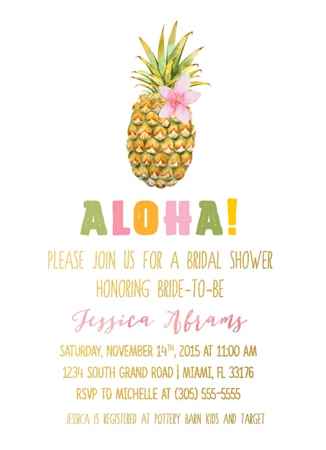 Tropical Bridal Shower Invitation Pineapple Pineapple Bridal Shower Invitation Luau Printable Invite Gallery Photo