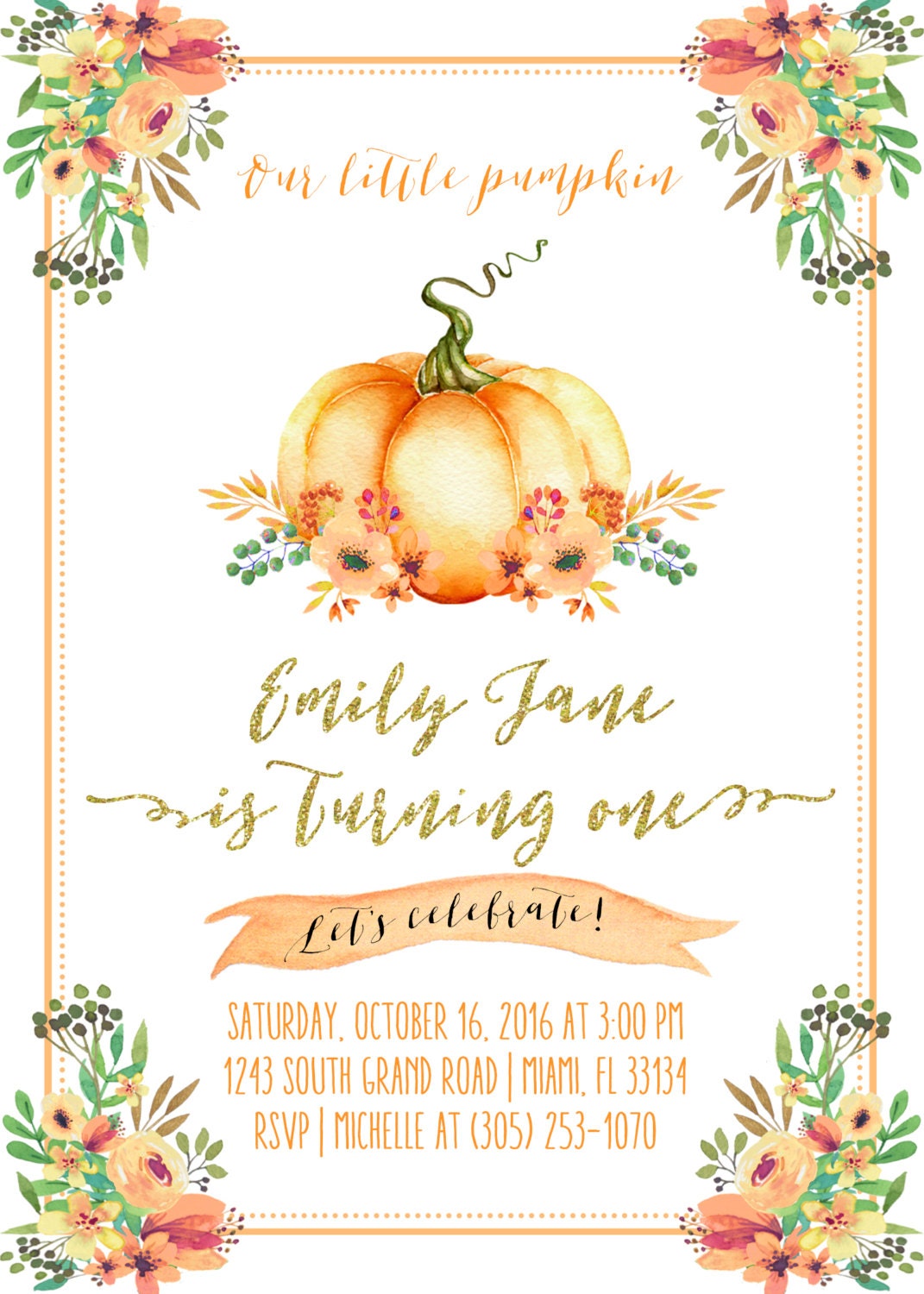 pumpkin birthday invitation pumpkin first 1st birthday invitation