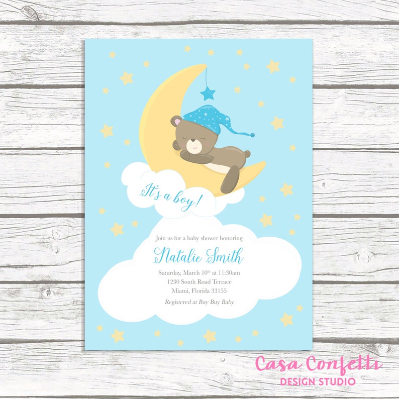 Moon Baby Shower Invitation Boy Teddy Bear Baby Shower Etsy Moon Baby Shower Invitation Boy Teddy Bear Baby Shower Etsy